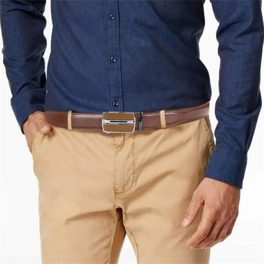 Yeuyyben Cinturón de trinquete de cuero genuino para hombre, hebilla de aleación, ajustable, casual, para todas las ocasiones