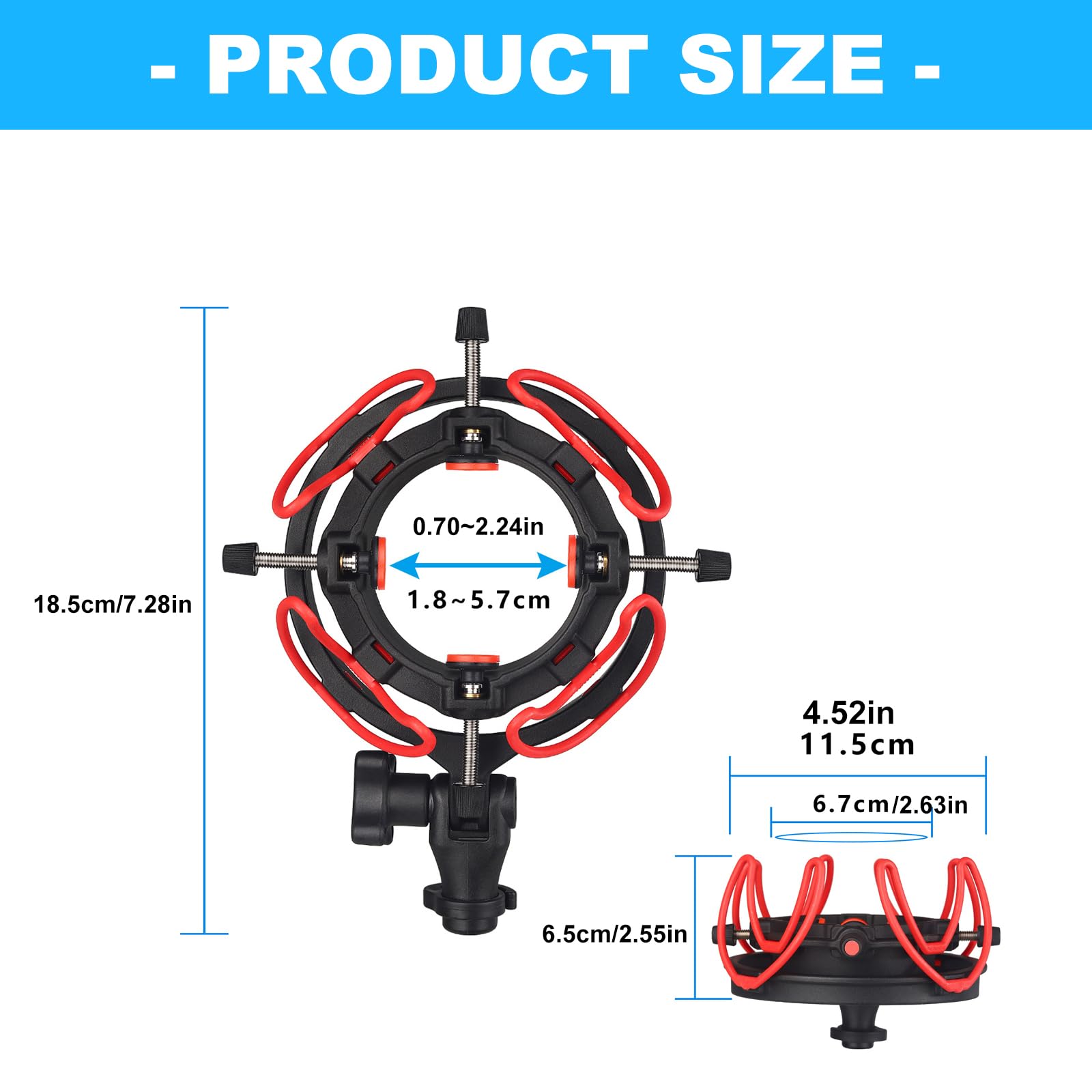 Supporto antiurto per microfoni da 0,7-2,4 pollici, design antivibrazione, angoli regolabili a 180°, per microfono 2035 103 U87 / PCK200 compatibile con shock mount