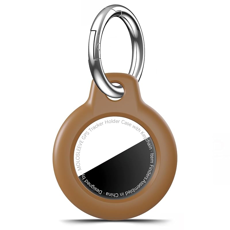 Capa Protetora com Chaveiro para AirTag 2ª Geração (2026) e 1ª Geração, em PC rígido, Marrom J8-brown, MOLOSLEEVE