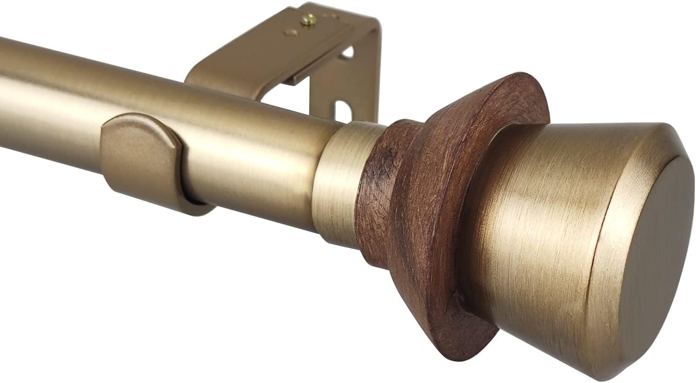 SKYPLUS LIVING MidCentury Modern Style Single Curtain Rod Set with Round Wood Look