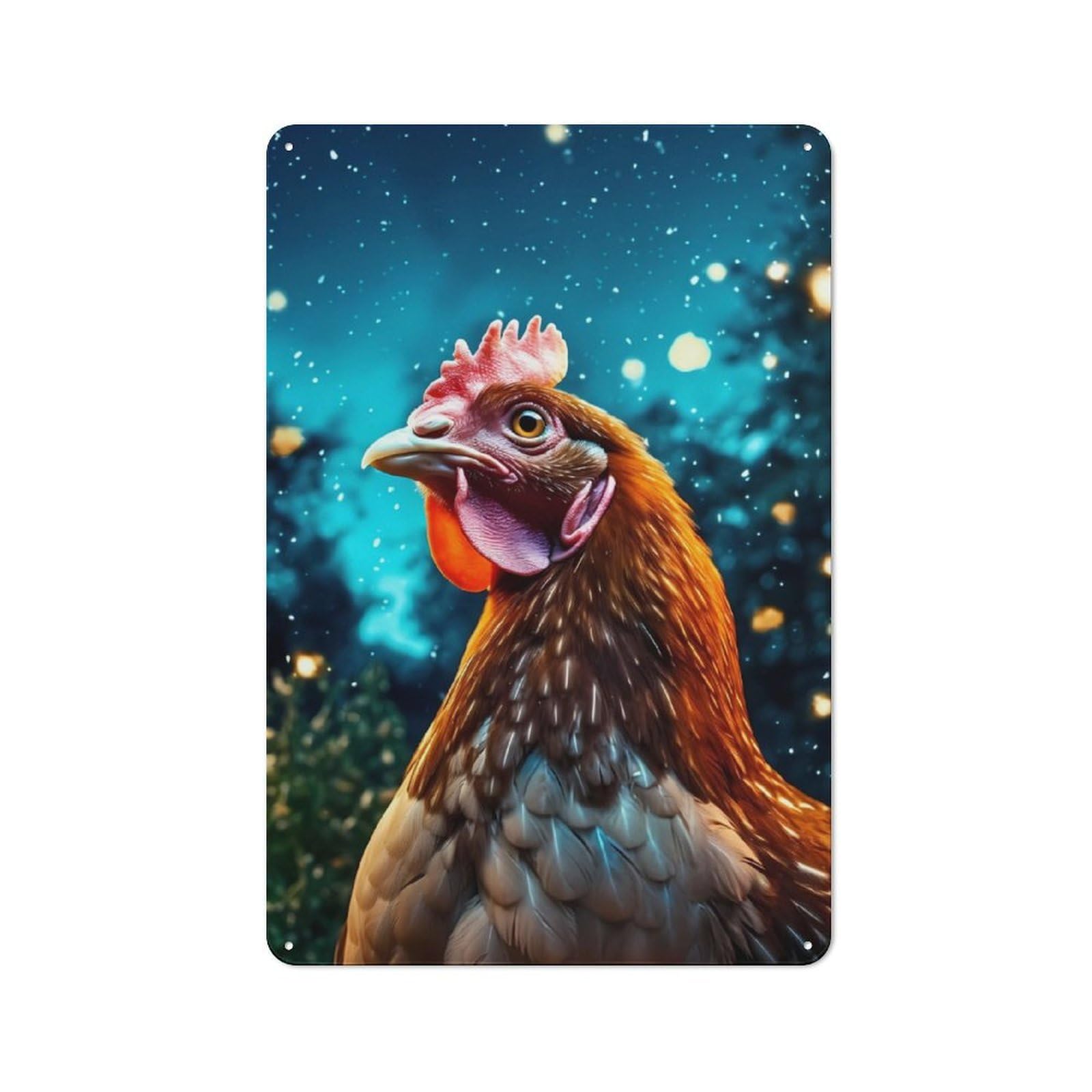Junmoney Chicken Lights Rustic Metal Sign 30X20cm Featuring For Living Room Wall, For Vintage Wall Decor Fans, For Metal Sign Collectors