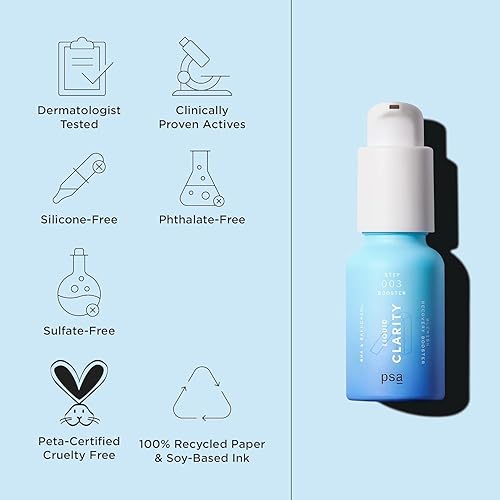 Miniatura 3 de PSA - Líquido Claridad BHA & Bakuchiol - Refuerzo de recuperación de manchas | Zinc PCA, corteza de sauce, aceite de comino negro | Adecuado para