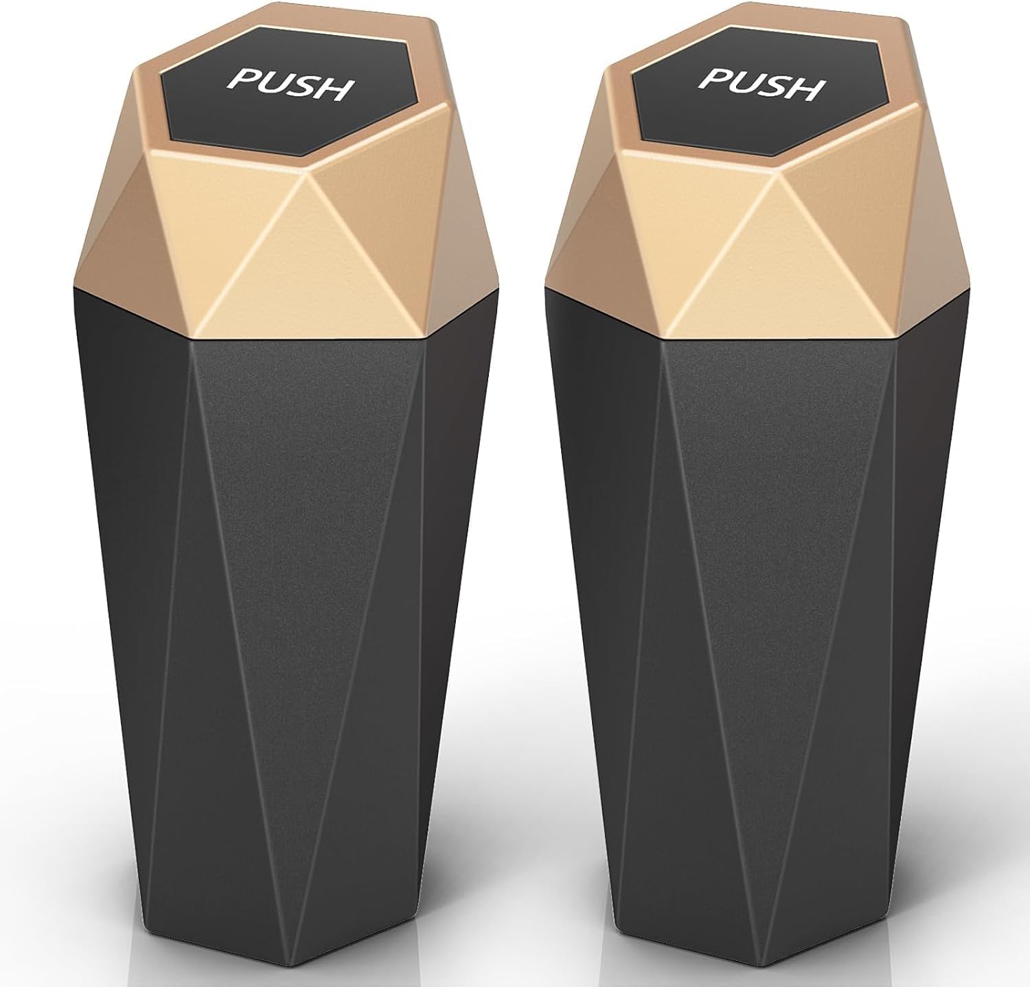 2Pcs Car Rubbish Bin for 2021-2025 Chevy Chevrolet Suburban, Push Button Auto Rebound Lid Vehicle Waste Organiser Mini Dustbin Holder Interior Accessories,Gold
