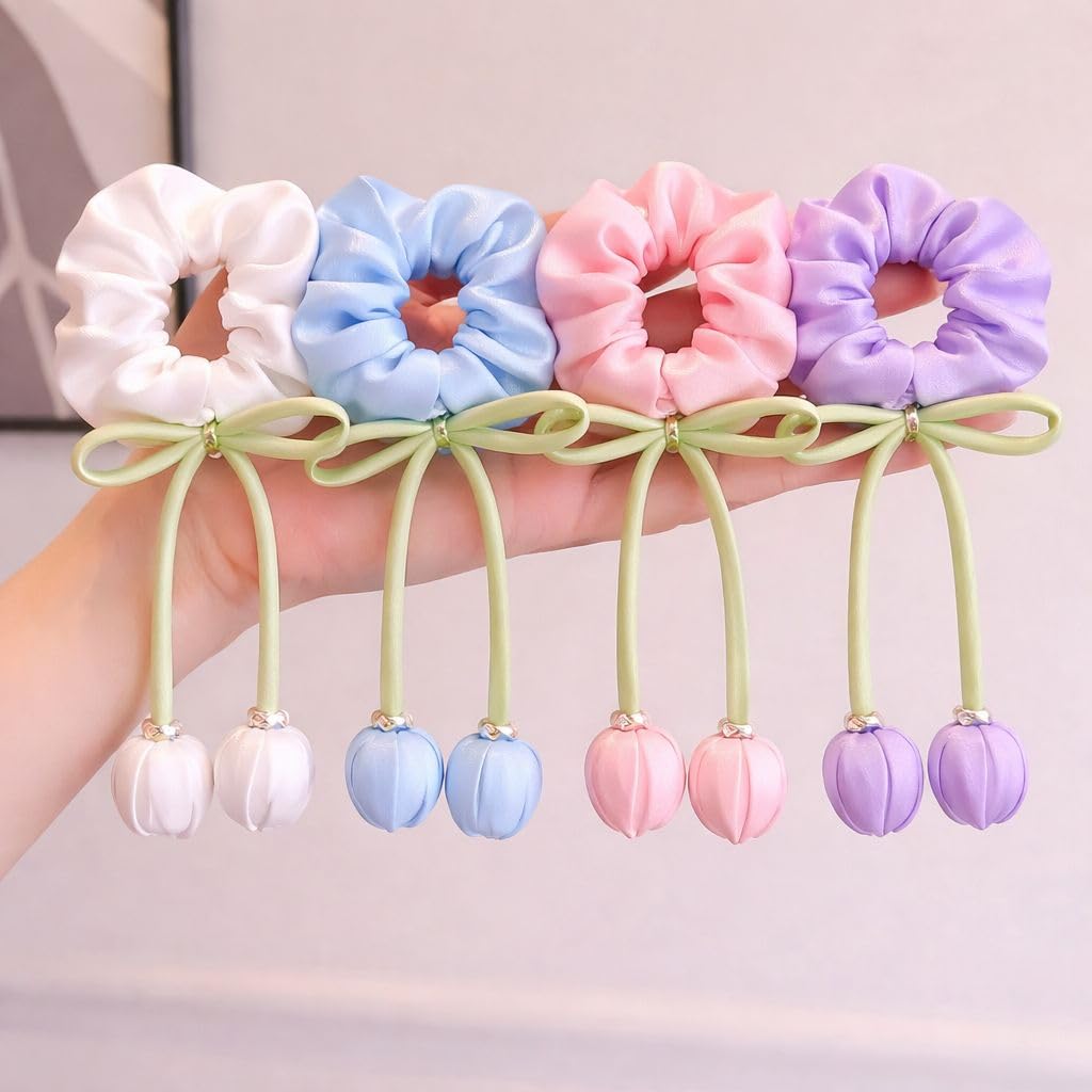 Luxury Tulip Hair Scrunchie for Women – Premium Jimmy Choo Inspired Fabric, Soft & Stylish Hair Tie for Daily Wear, Party & Casual Looks – Strong Elastic Ponytail Holder, Elegant Hair Accessory for Girls & Women (Multicolor, Pack of 4)-image-47