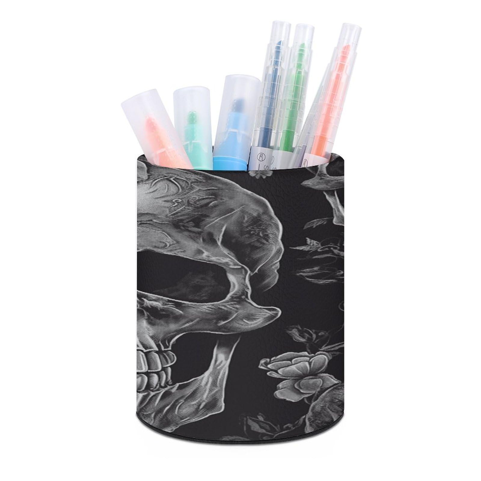 VstaDank Skull Skeleton Pen Holder for Desk Makeup Brush Holders Stylish Pen Cup Cute Pencil Cup Round Pencil Holder Decor Brush Scissor Holders for Multifunctional Office Supplies