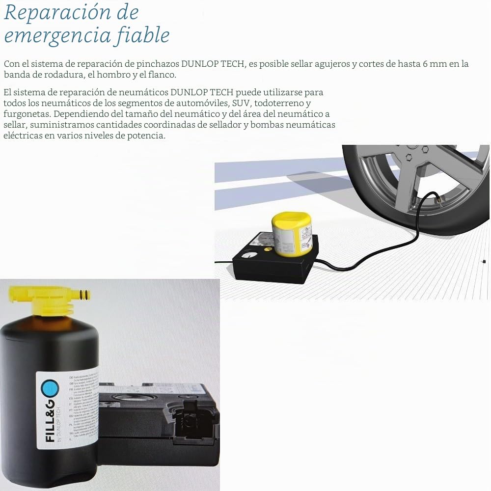 Compatible con Dacia SANDERO Set DE PINCHAZO DE NEUMÁTICOS Kit DE INFLADO Y REPARACIÓN AUTOMÁTICO con COMPRESOR Y LÍQUIDO SELLADOR DE 620 ML para Coches, SUV,Motocicletas