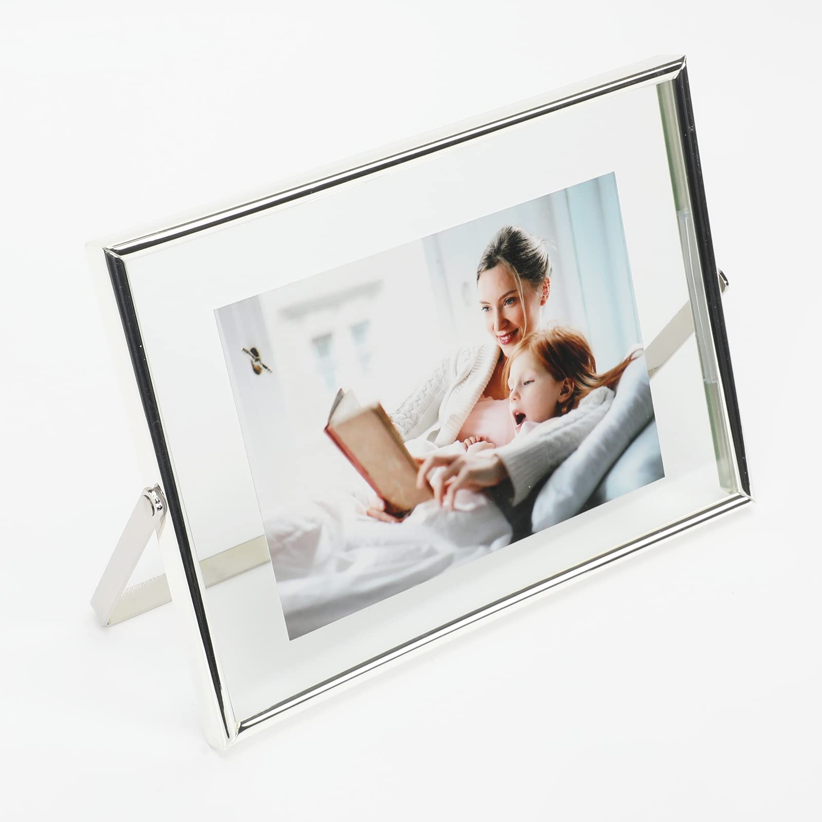 AhaGo Floating Picture Frame (Silver, 5"x7"), For Multiple Photo Sizes (4x6,3x5,2x3), Horizontal Adjustable Tabletop/Shelf Photo Frame, Classy Gift Choice for Halloween, Thanksgiving, Christmas, Home or Wedding Decoration…