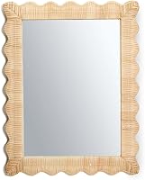 Two's Company 30.5" Handmade Rattan Wall Mirror - Natural Wicker Weave Boho Coastal Hanging Decor