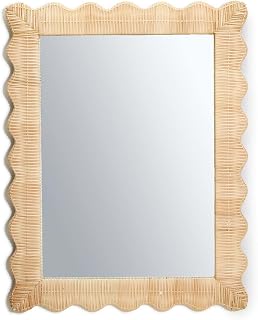 Two's Company 30.5" Handmade Rattan Wall Mirror - Natural Wicker Weave Boho Coastal Hanging Decor