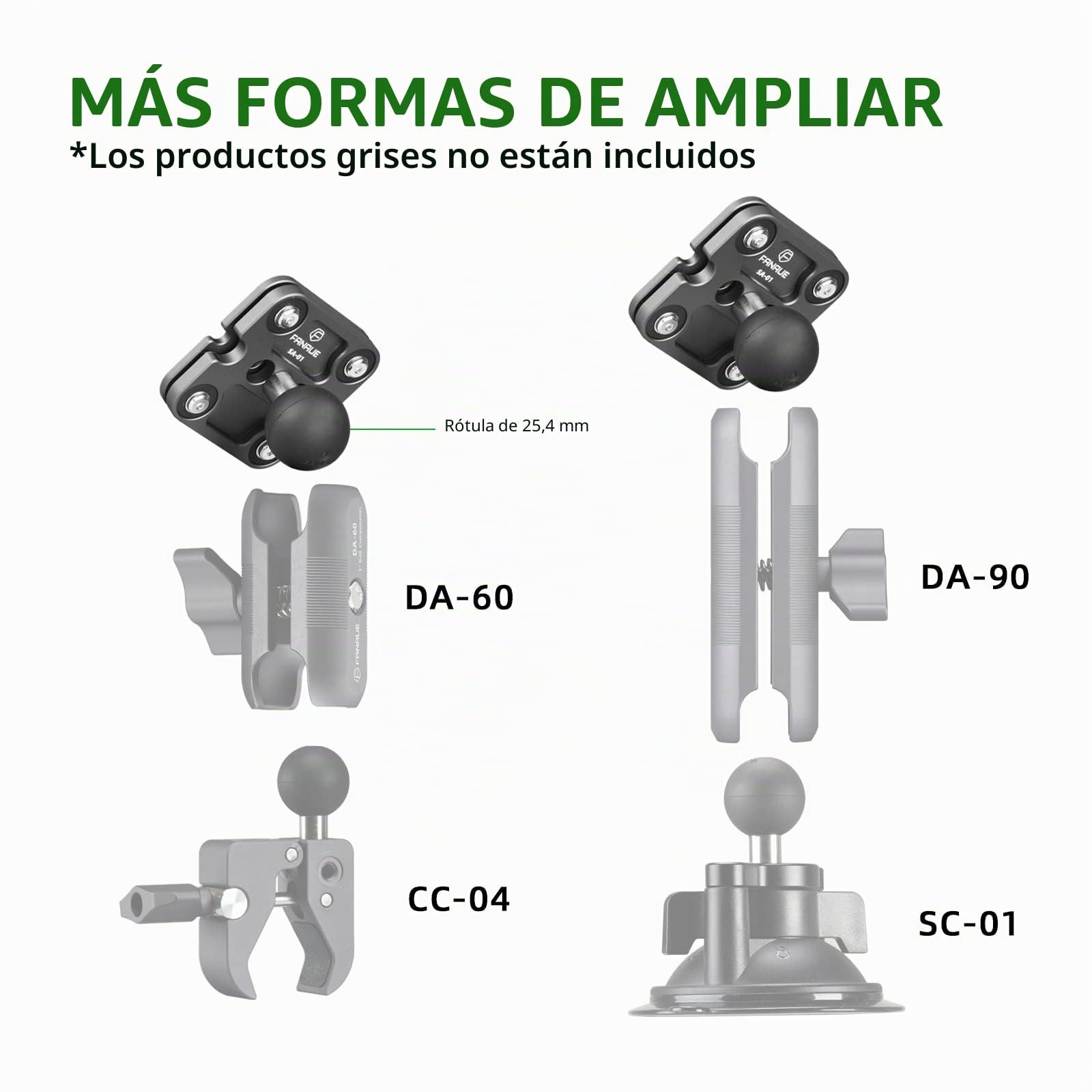 FANAUE Soporte de teléfono de aluminio con adaptador de cabeza de bola de 1 pulgada compatible con soportes RAM tamaño B brazo de doble enchufe (SA-01)