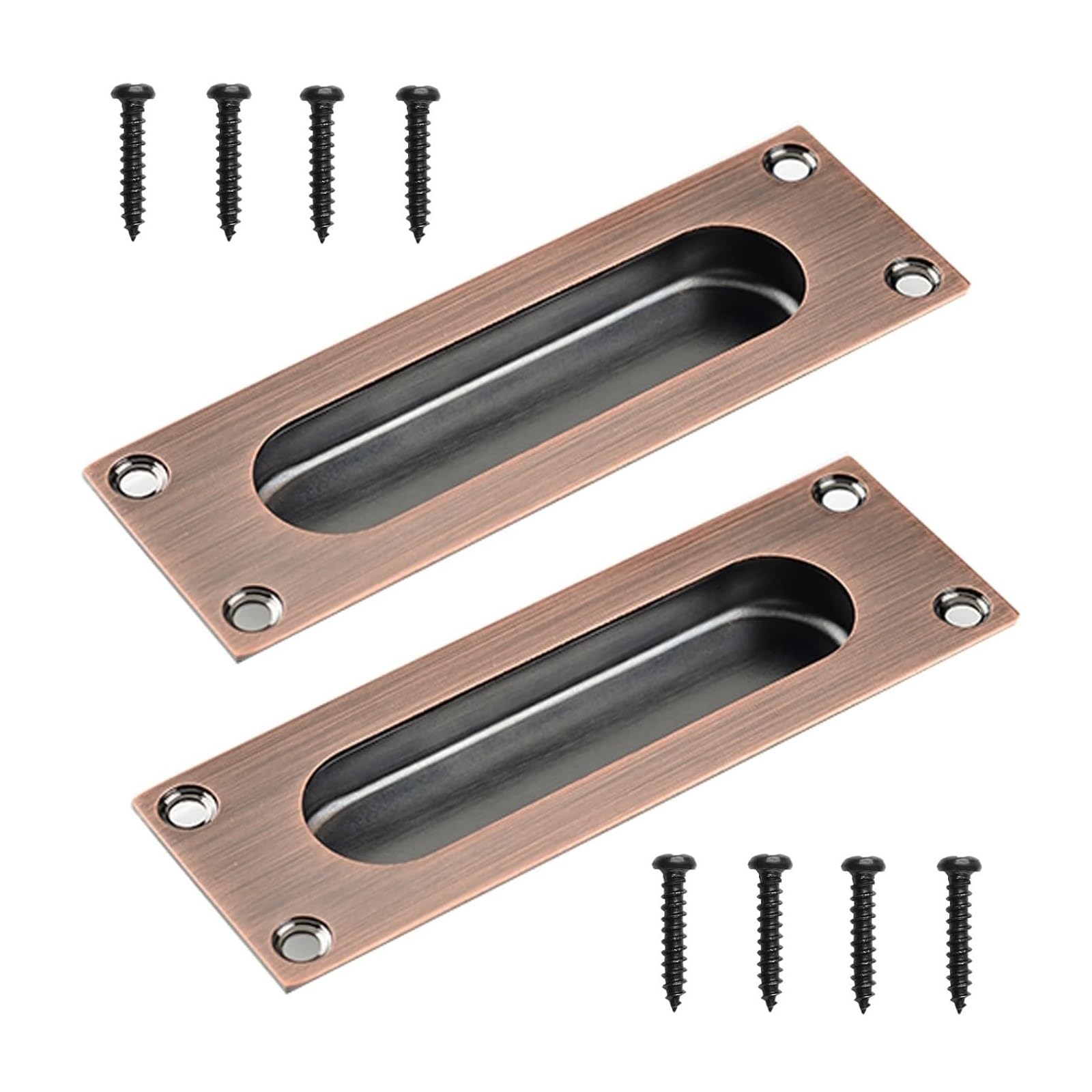 MiJunHD Recessed Flush Door Handles Stainless Steel Cabinet & Furniture Door Pulls 102 * 51mm Silver Rectangle Handles/Pulls for Interior & Closet Doors (2*Red 120 * 40mm Rectangle)
