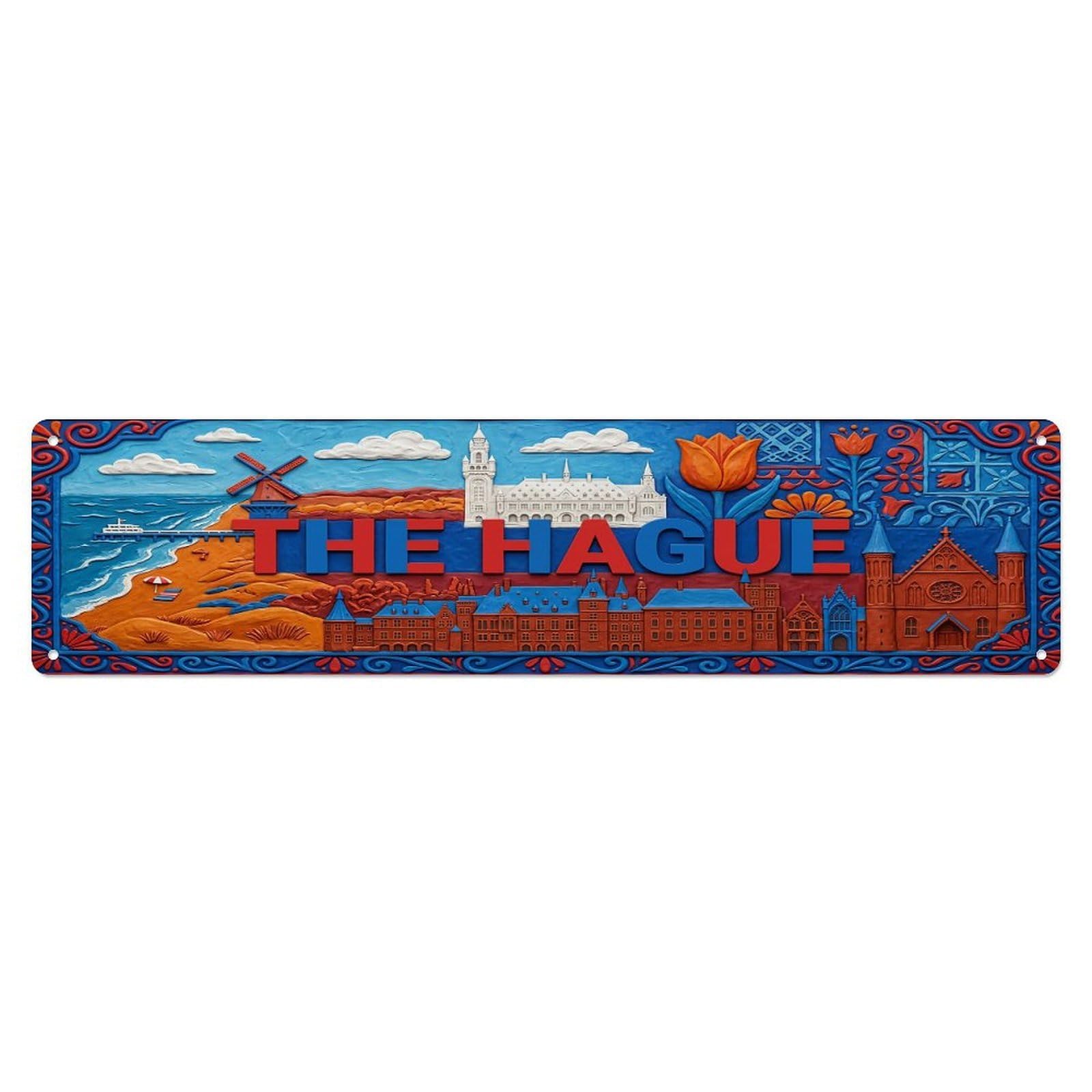 Cwbufd Vintage Style Vintage The Hague Netherlands Flag Pattern Vintage Metal Tin Sign Plaque Wall Decor For Cafe, Club Bar, Office, Garden Metal Poster 4X16inch