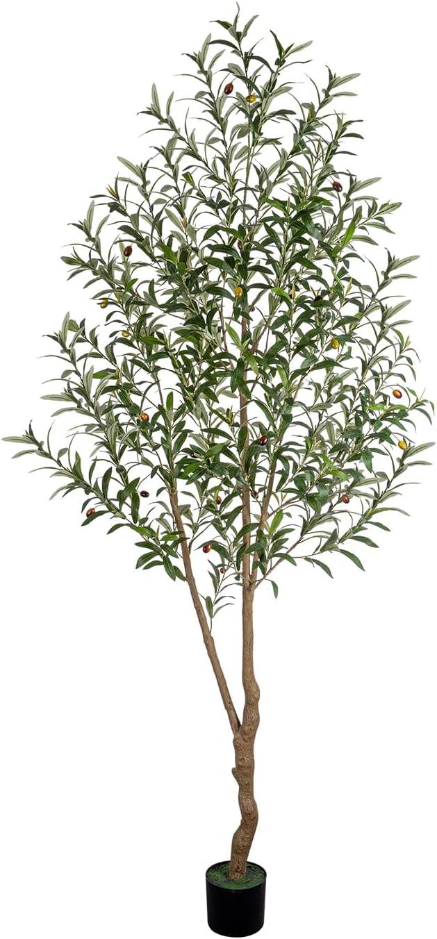 7FT Olive Tree Artificial Indoor, 84in Tall Faux Olive Tree with Pot, Fake Potted Tree with Fruits for Home Office Decor