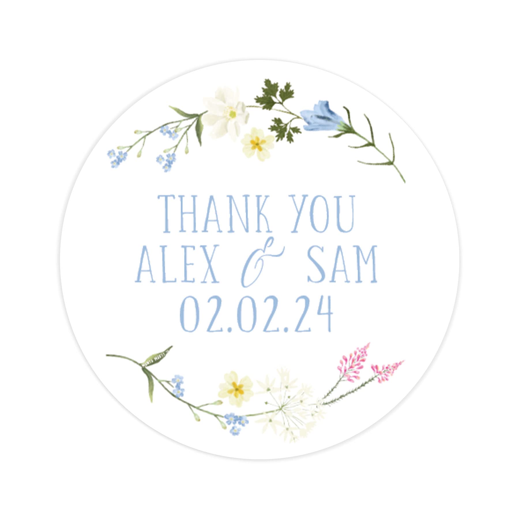 Manta Makes Wedding Stickers Wildflower | Personalised Thank You Stickers | Circle Wedding Sticker | Round Stickers Floral | Favor Thank You Seal (Thank You)