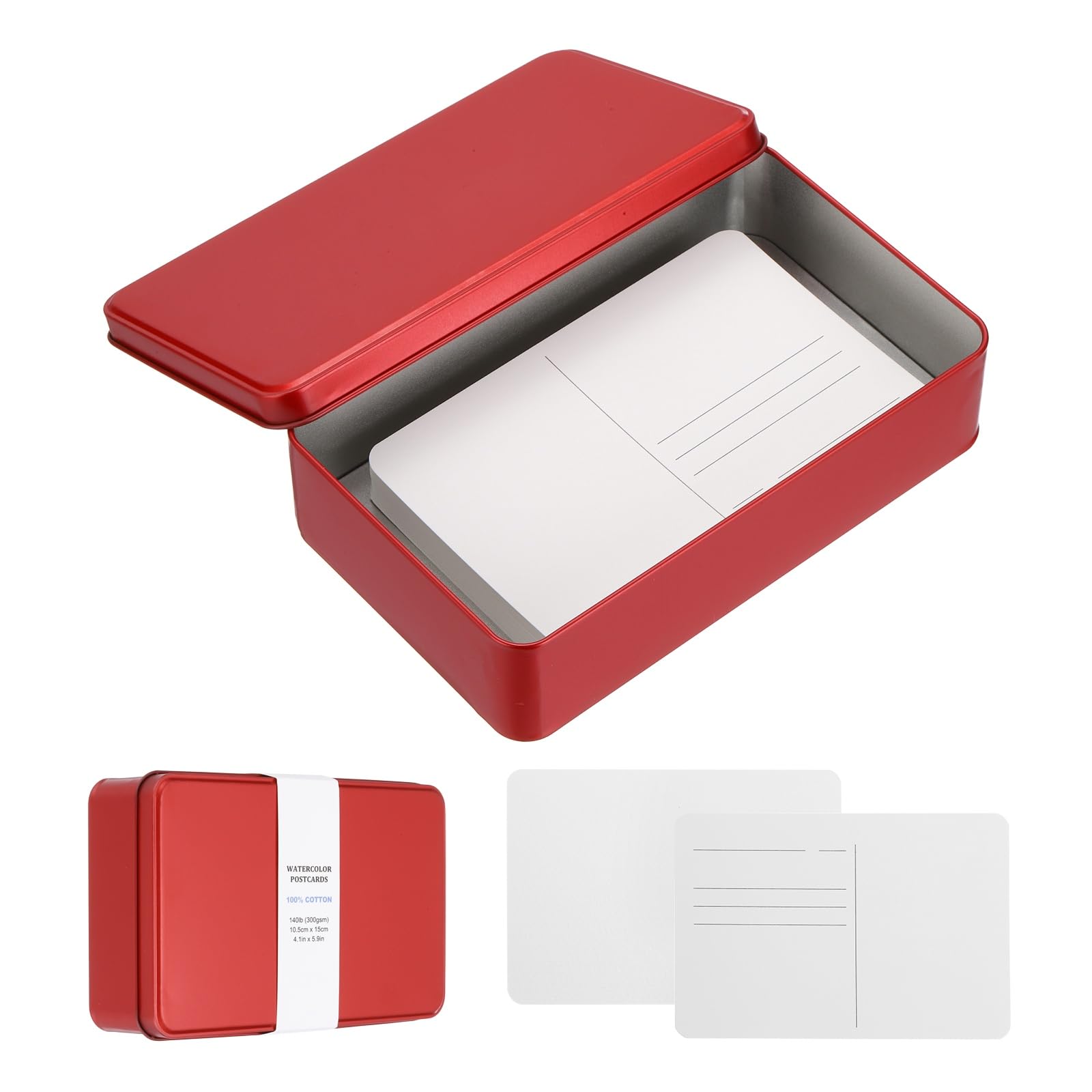 sourcing map 40 Sheets Watercolor Postcards, 100% Cotton 4x6 Inch Watercolor Paper with Red Tin Box Blank Postcards Rough for Mailing Painting Invitations Greeting Cards(140lb/300gsm)