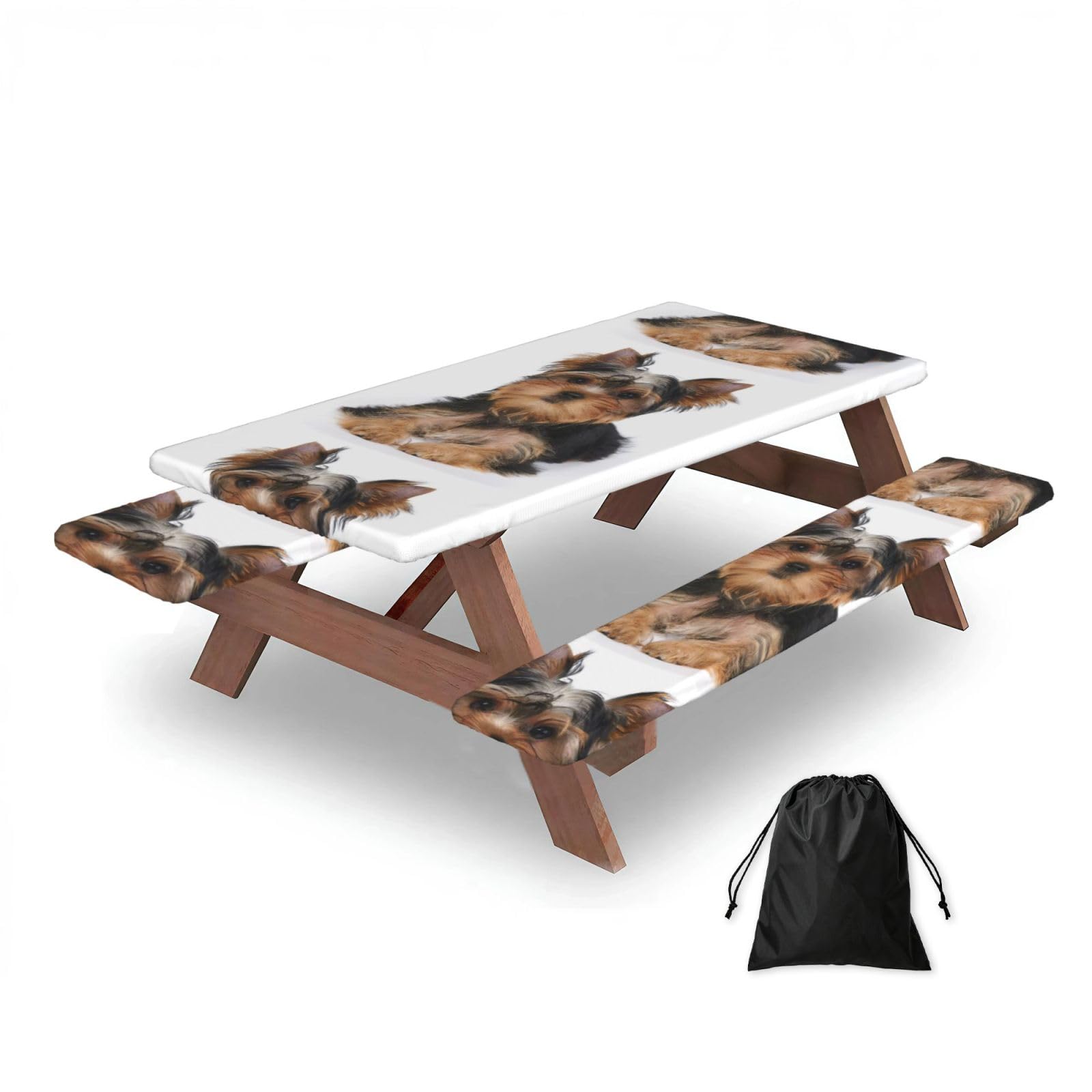 Dopklna As Picture Yorkshire Terrier, Picnic Table Cover With Bench Covers -Waterproof Elastic Fitted Tablecloth For Garden Camping Patio 76X152cm