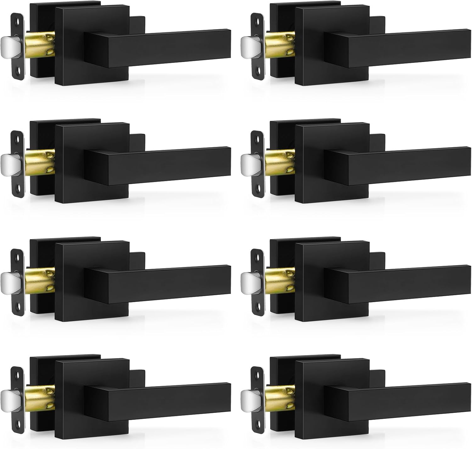 8 Pack Matte Black Door Handles, Passage Door Levers for Hallway & Closet, Interior Keyless Door Knobs Heavy Duty Square Non-Locking Handlesets(2.0lb), Reversible for Left & Right Sided Doors 8 Pack Passage(No Lock)