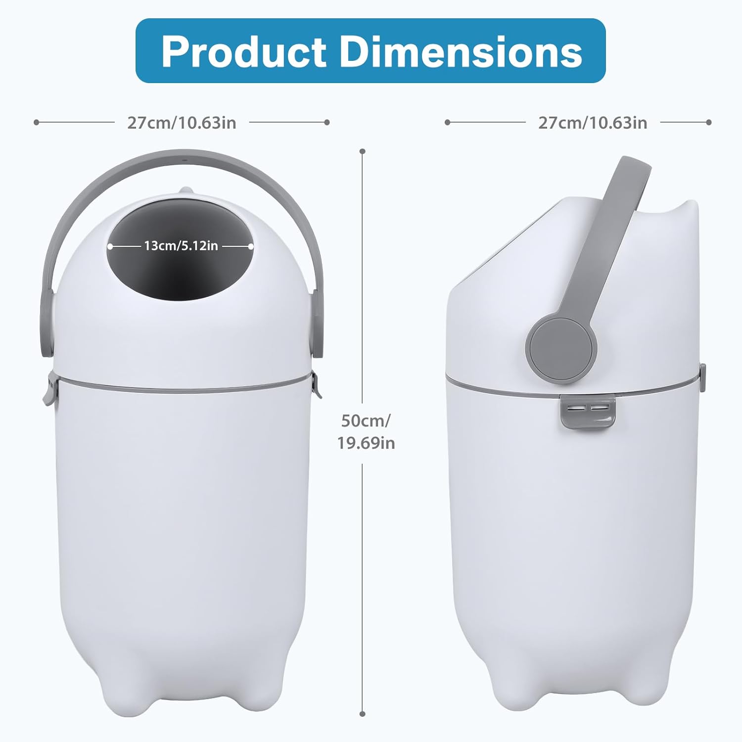 Diaper Pail with Airtight Lid, Odor Control Diaper Bin, Durable & Odorless 15 Liter/4 Gallon, Refill with Any Bags Large Capacity Holds Up to 16 Diapers for Home Nursery Room Living Room White (White)