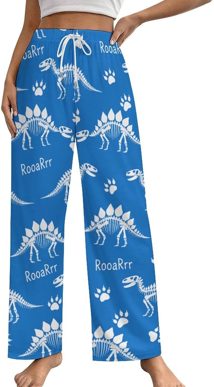 Skeleton Dinosaurs High Waist Slim Straight-Leg Pants Comfortable Wide-Leg Sports Pajama Bottoms for Womens