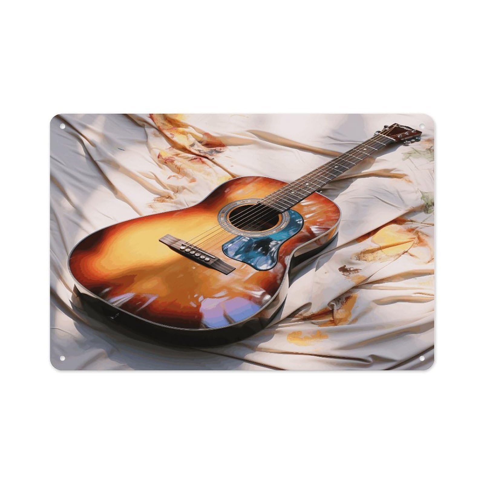 Watercolor Acoustic Guitar Rectangle Aluminum Sign Vintage Horizontal Aluminum Plate Multi-Purpose Decoration Painting Farmhouse Style Metal Sign for Home Door Office Cafe