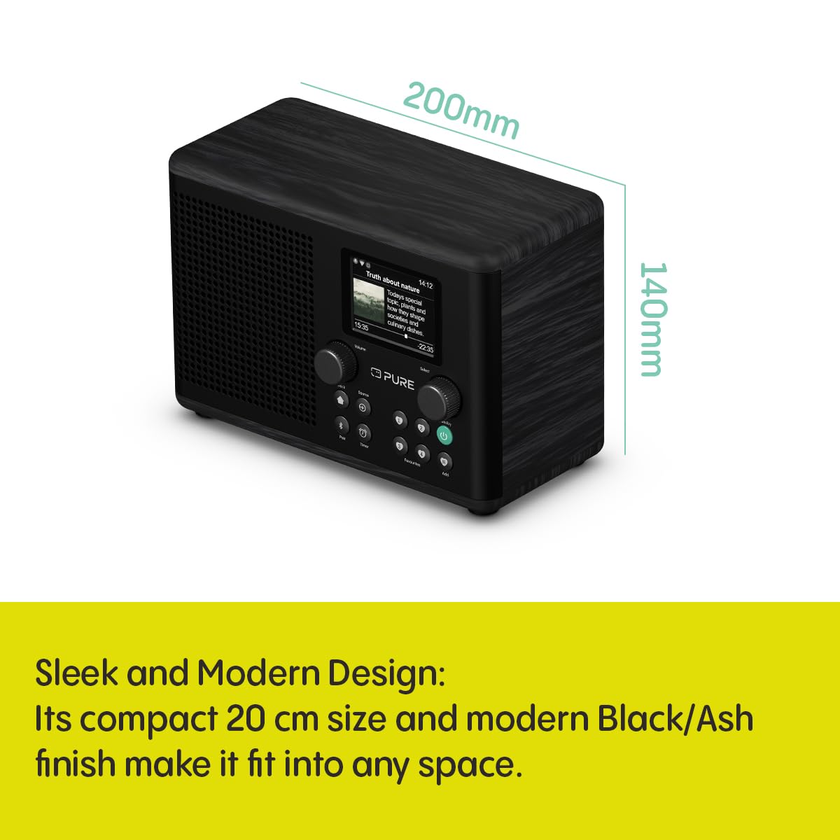 Pure Classic H4i radio internetowe z WiFi, DAB+, FM, Bluetooth 5.3 i USB, głośnik 10 W, kolorowy ekran 2,4", 150 stacji, timer snu i kuchni, wejście AUX, kolor czarny