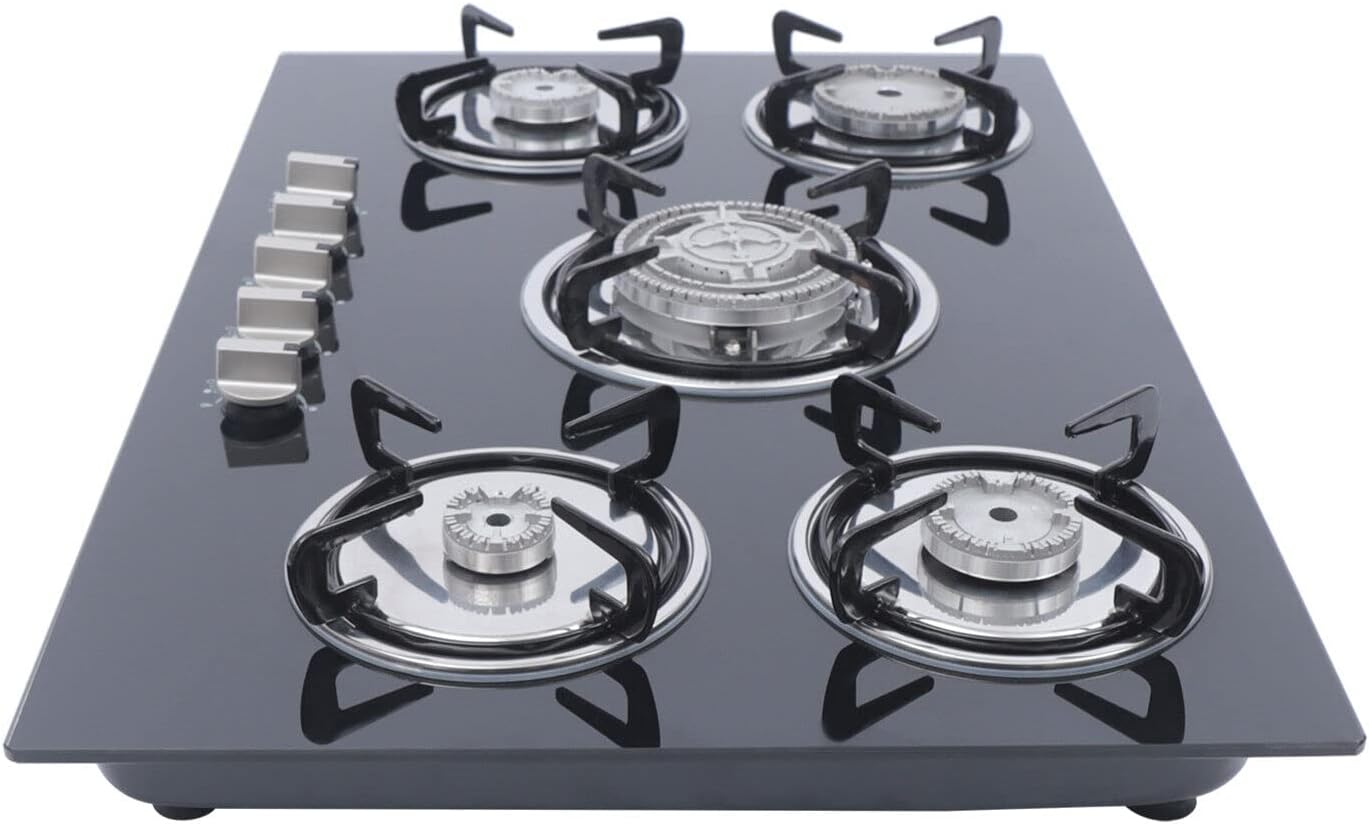 Fornello a gas da incasso a 5 fiamme, piano cottura a gas da 30, per casa, camper, in acciaio inox, fornello a gas per propano e gas naturale Fornello a gas da incasso a 5 fiamme, piano cottura a gas da 30, per casa, camper, in acciaio inox, fornello a gas per propano e gas naturale