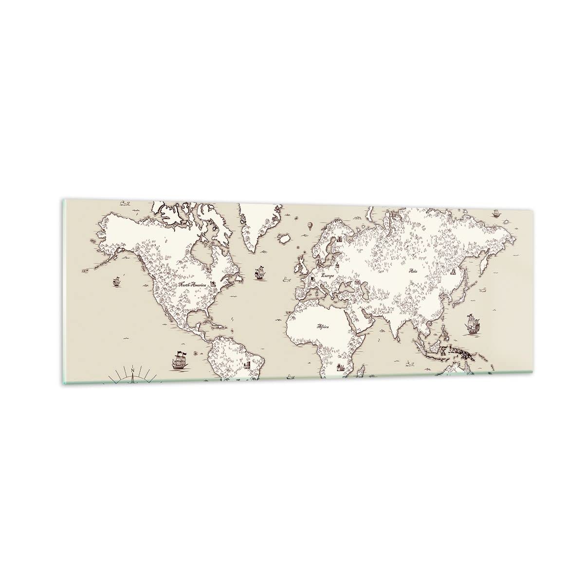 ARTTOR Panorama Obraz na szkle Mapa Świat klasyka kontynenty Nowoczesny 90x30cm Dekoracja ścienna Salon Sypialnia Kuchnia Mały Obrazy Art Foto Obraz szklany Wall Decor Glass GAB90x30-2910