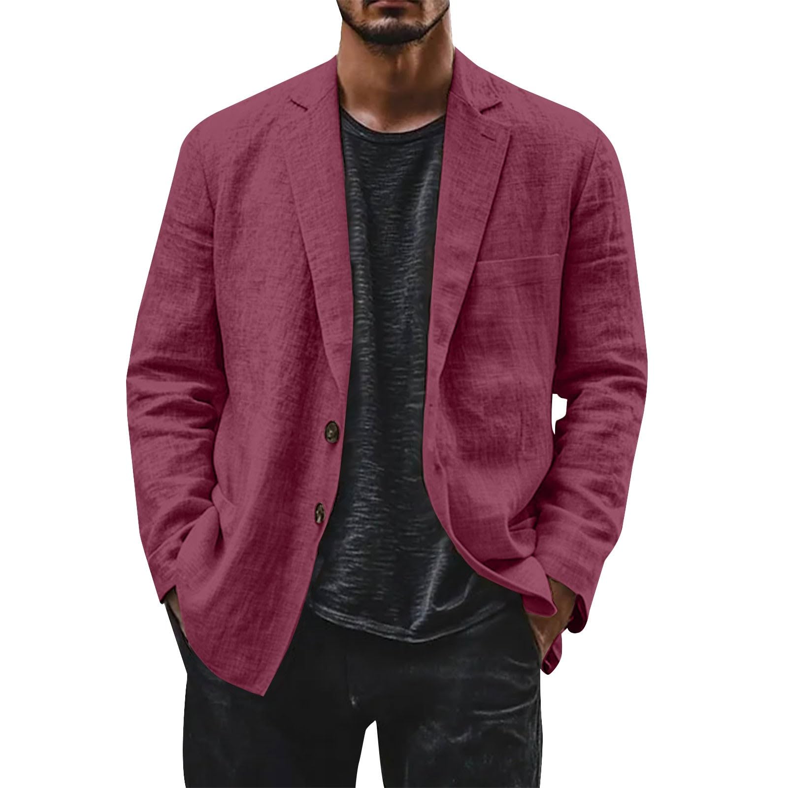 Veste d'été en lin pour homme - Blazer décontracté en coton et lin avec deux boutons - Veste simple et décontractée - Veste de costume pour les loisirs - Veste de transition pour homme - Coupe droite