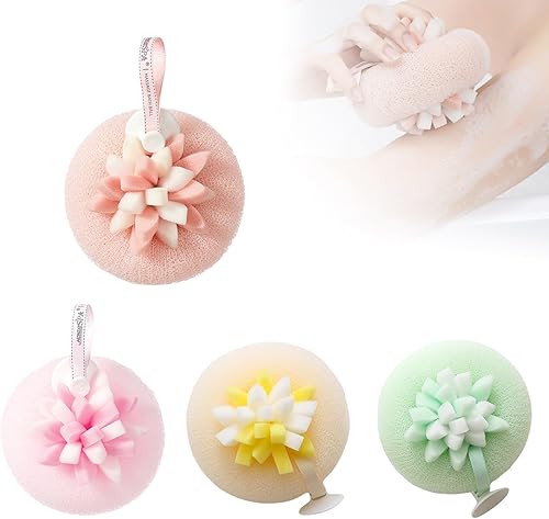 Bola de Baño Adhesiva Super Suave con Girasol, Nueva Bola de Baño Girasol 2-en-1 del 2025 con Anillos para los Dedos, Esponja de Baño Exfoliante y 4