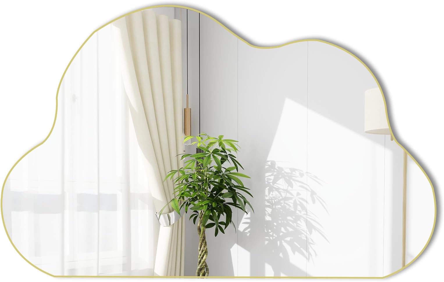 POZINO Gold Irregular Mirror, 33.5"x20.5" Cloud Shaped Mirrors, Asymmetrical Wall Mirror, Abstract Funky Frameless Mirrors for Living Room Bathroom Bedroom Entryway Fireplace