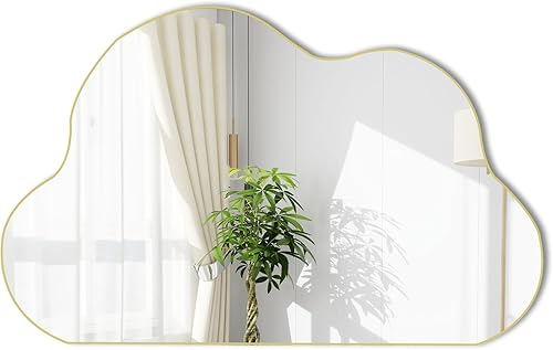 Miniatura 14 de POZINO Espejo de pared irregular, espejos asimétricos grandes, espejos de forma extraña decorativos de 47.2 x 21 pulgadas, espejo abstracto moderno