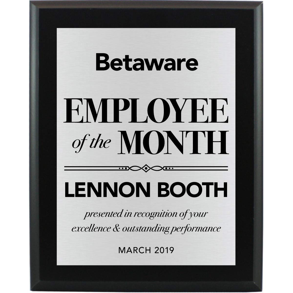 Personalized Employee of the Month Plaque 8x10 Coated Black Board with 6"x8" Silver aluminum plate