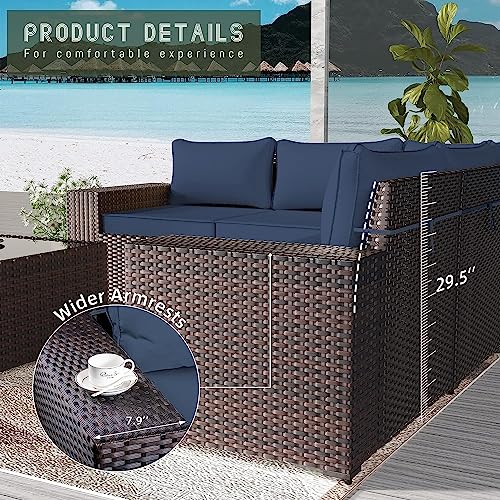 Image of 12 PCS Outdoor Patio Furniture Set,Outdoor Sectional Furniture All Weather PE Rattan Wicker Patio Conversation Set with 2 Coffee Tables and 10 Thickened Cushions,Navy Blue