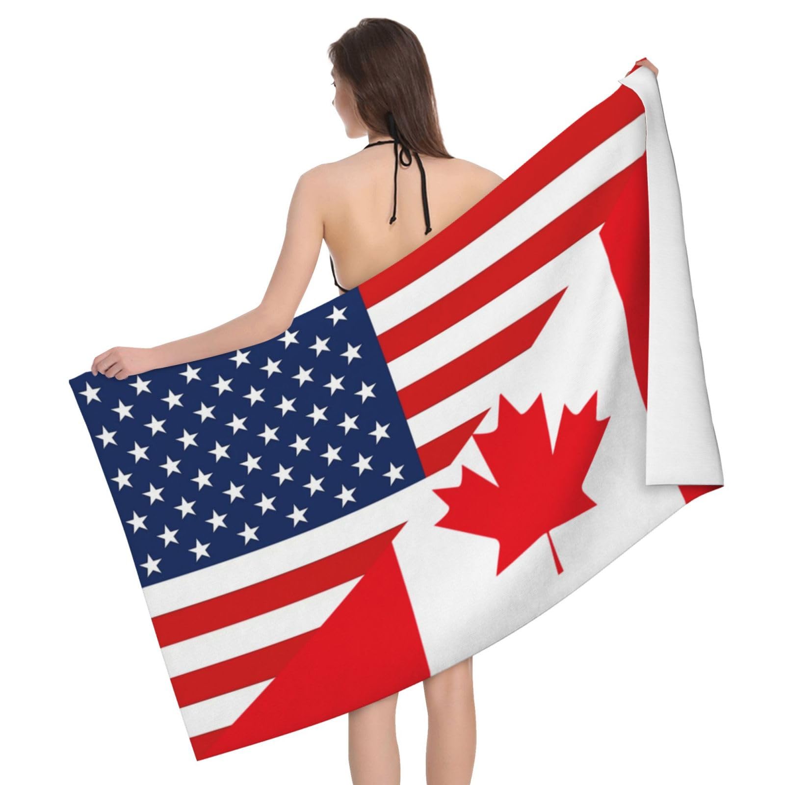 HLBSDM Microfiber America Flag and Canada Canadian Flag Beach Towel Quick Dry Soft Sand Free Beach Towels for Pool Swim Beach Lightweight Thin Towels