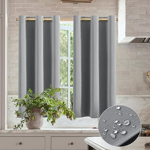 Miniatura 2 de XTMYI Cortinas cortas para ventana de baño, persianas impermeables de 48 pulgadas de largo, para ventana de ducha, 2 paneles, gris claro