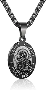 P. BLAKE Oval Saint Christopher/Michael/Joseph/Jude/Virgin Mary/Joseph/Francis/Patrick/Anthony/Benedict/Thomas Necklace for Men Women, Stainless Steel Catholic Patron Pendant with Chain 24 Inches