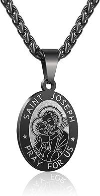 P. BLAKE Oval Saint Christopher/Michael/Joseph/Jude/Virgin Mary/Joseph/Francis/Patrick/Anthony/Benedict/Thomas Necklace for Men Women, Stainless Steel Catholic Patron Pendant with Chain 24 Inches