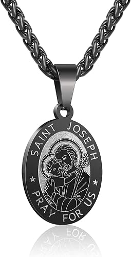 P. BLAKE Oval Saint Christopher/Michael/Joseph/Jude/Virgin Mary/Joseph/Francis/Patrick/Anthony/Benedict/Thomas Necklace for Men Women, Stainless Steel Catholic Patron Pendant with Chain 24 Inches