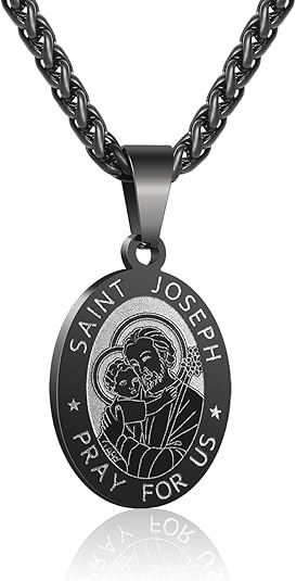 P. BLAKE Oval Saint Christopher/Michael/Joseph/Jude/Virgin Mary/Joseph/Francis/Patrick/Anthony/Benedict/Thomas Necklace for Men Women, Stainless Steel Catholic Patron Pendant with Chain 24 Inches