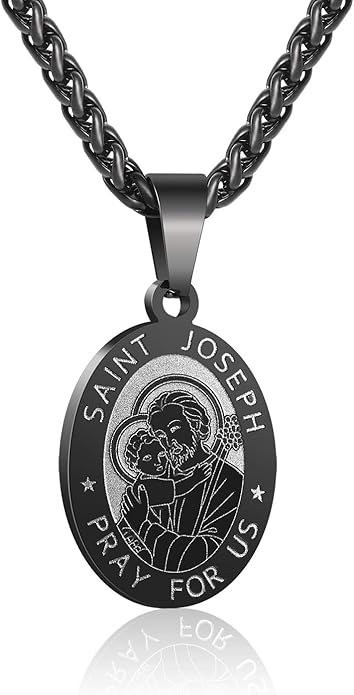 P. BLAKE Oval Saint Christopher/Michael/Joseph/Jude/Virgin Mary/Joseph/Francis/Patrick/Anthony/Benedict/Thomas Necklace for Men Women, Stainless Steel Catholic Patron Pendant with Chain 24 Inches