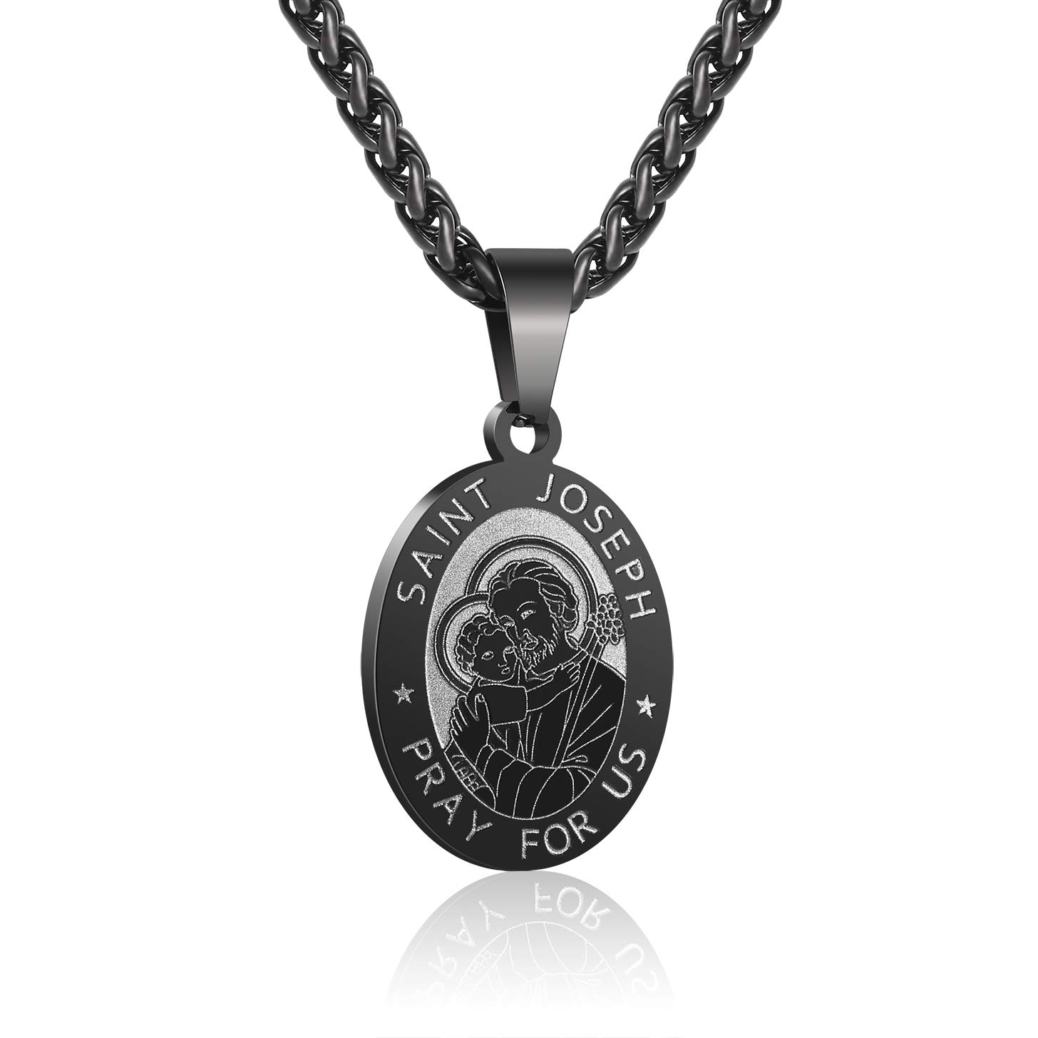 P. BLAKEP. BLAKE Oval Saint Christopher/Michael/Joseph/Jude/Virgin Mary/Joseph/Francis/Patrick/Anthony/Benedict/Thomas Necklace for Men Women, Stainless Steel Catholic Patron Pendant with Chain 24 Inches