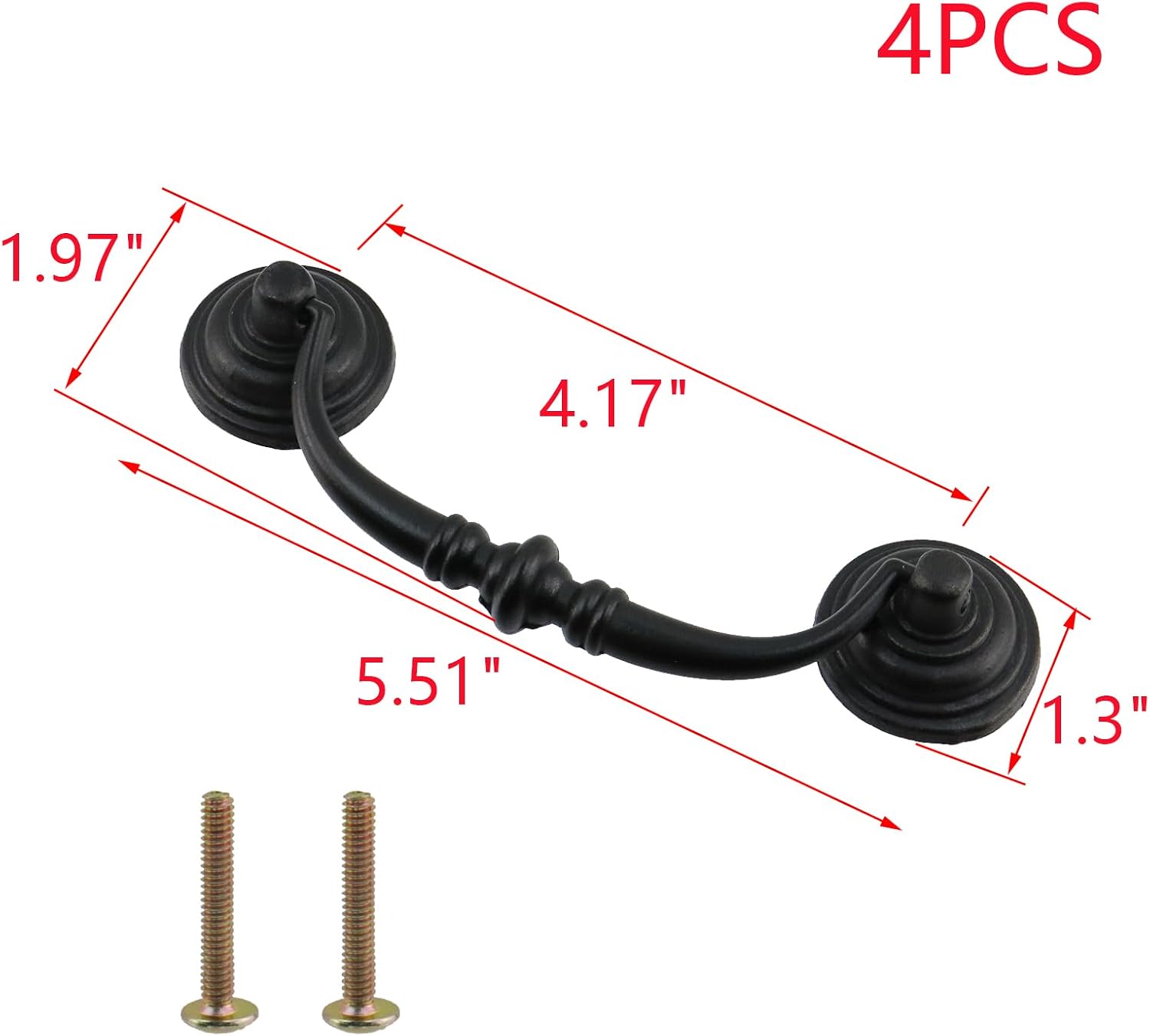 MY MIRONEY 4PCS Antique Black Drop Bail Pulls, 4.17" Hole Centers | Shabby Chic Drawer Pulls Handles Hardware Drop Swing Handles for Cabinet Dresser Cupboard Wardrobe