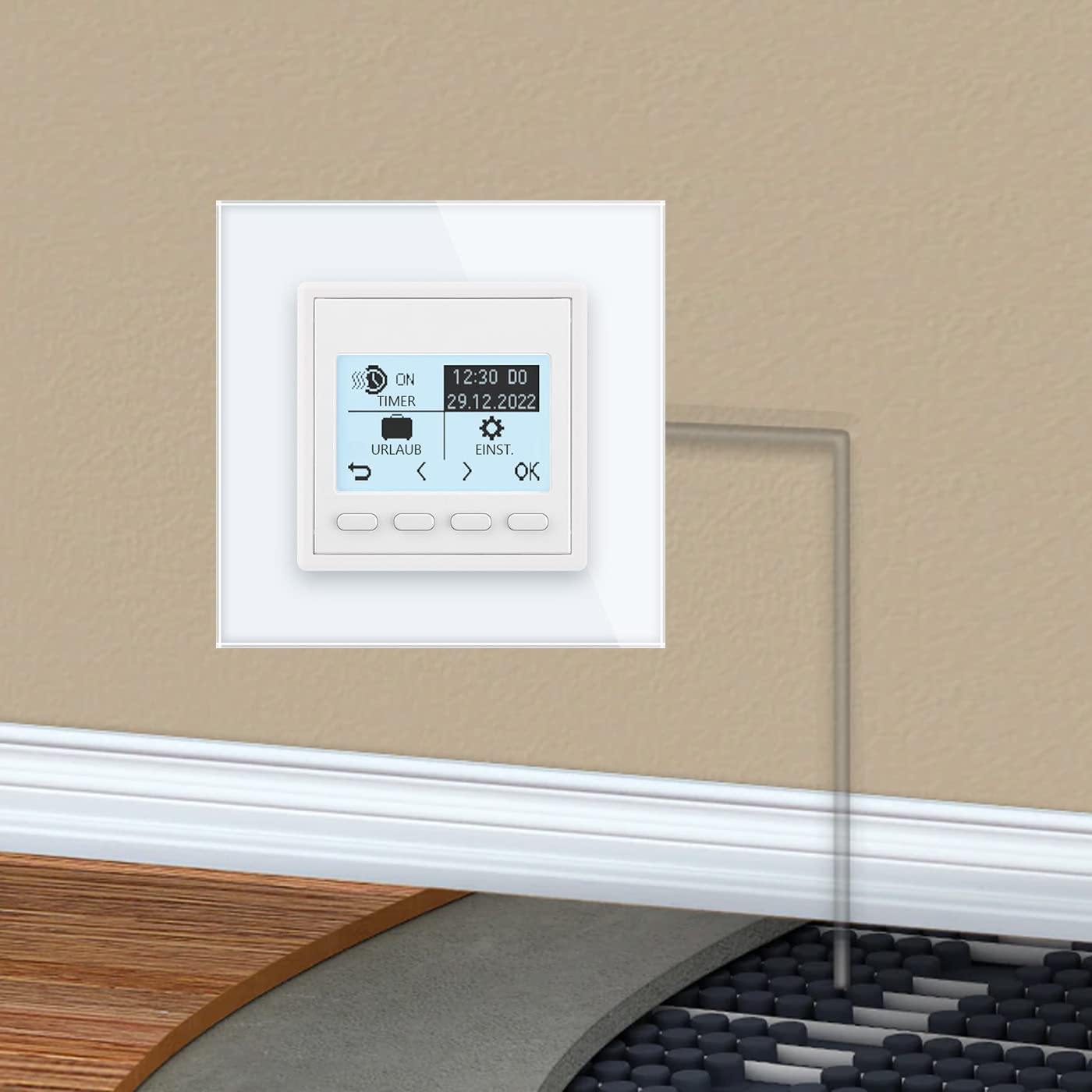 LIVOLO LCD Raumthermostat Thermostat Fußbodenheizung Weiß mit Glasrahmen für Fußboden Heizung Programmierbarer Wandthermostat Zeitpläne digitaler Display Raumtemperaturregler VL-Pro/SR-11-A