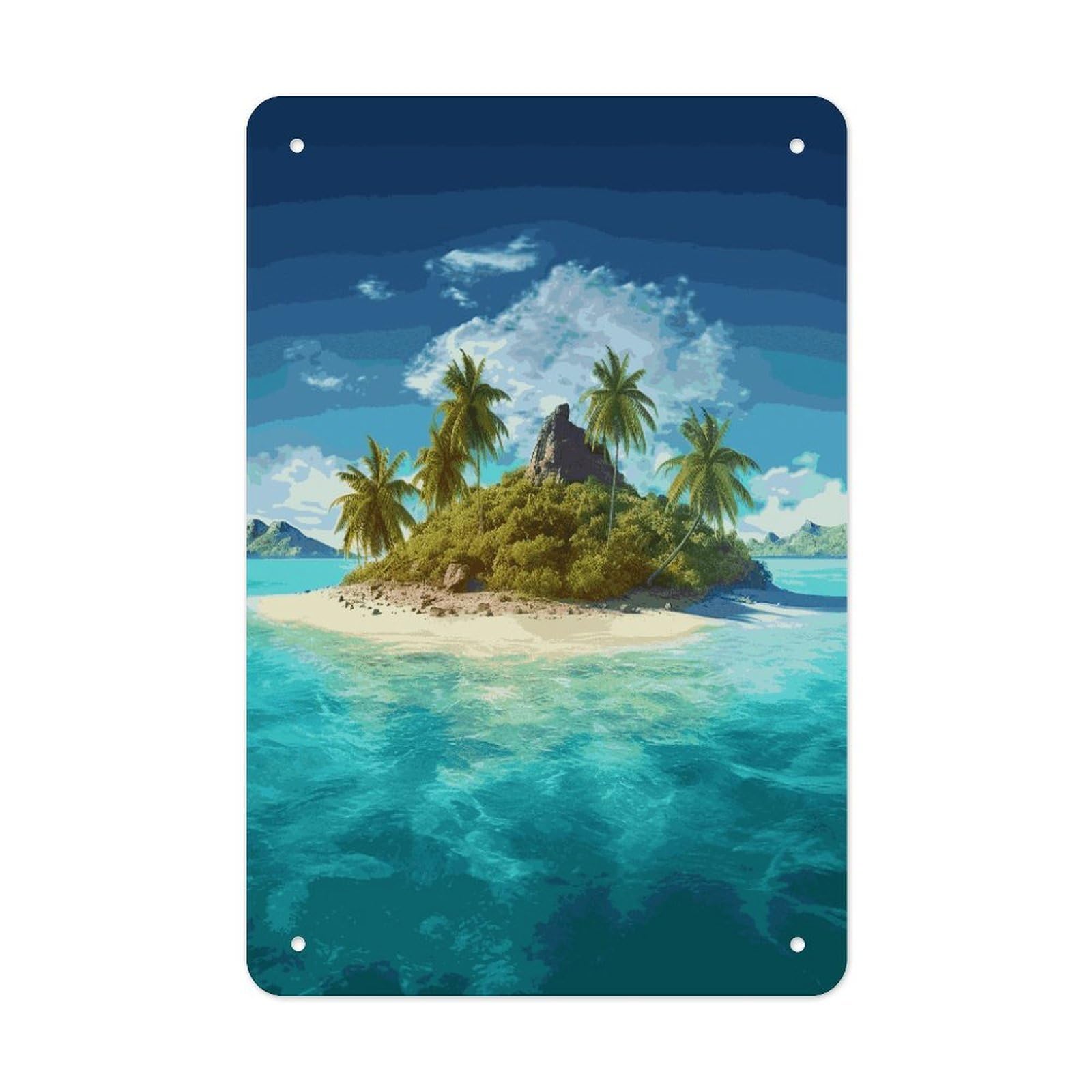 LDGSUPH Tropical Island Wall Art Prints Folded Edge Iron Sheet Painting with Holes for Wall Prints Decorative Picture Metal Signboard Decor Painting for Outdoor Indoor Wall Decor