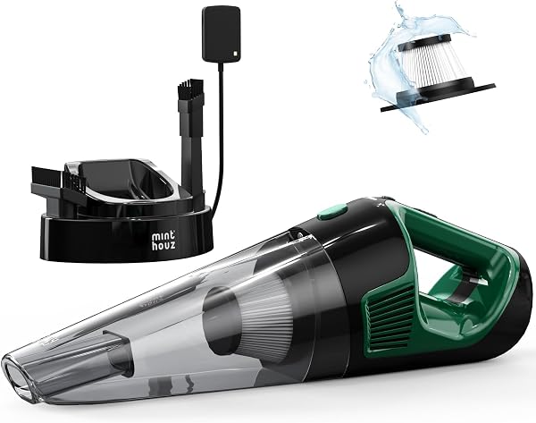 Minthouz Cordless Handheld Vacuum, 9700Pa Suction, LED Light, Charging Base