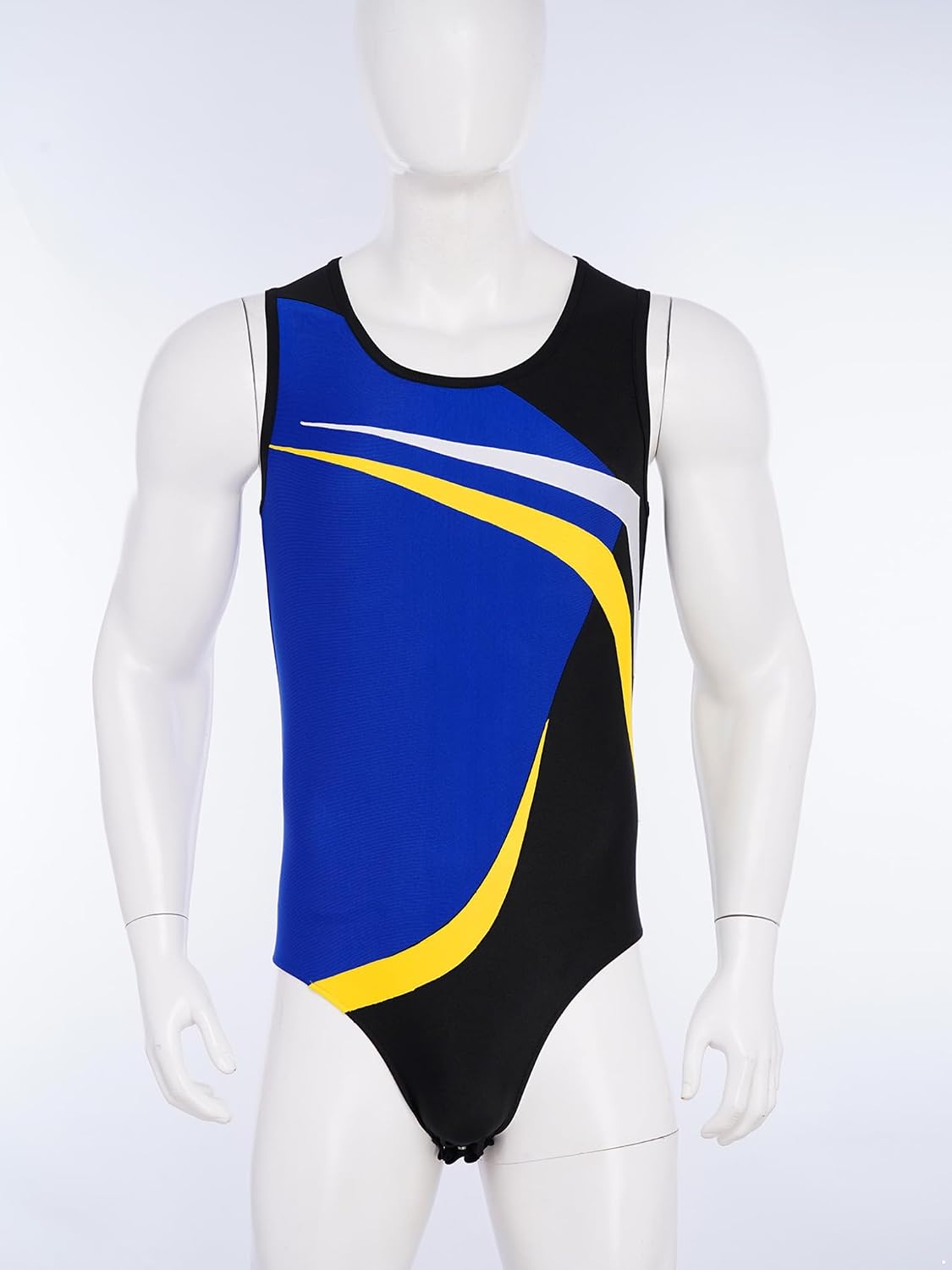 Sports Jumpsuit for Mens Color Block U Neck Sleeveless Gymnastics Leotard Press Buttons Crotch Bodysuit for Practice