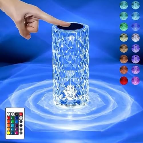 Image of Lonexo Crystal Diamond Rose Table Lamp RGB LED Night Light with Touch and Remote Control, Bedside Lamps Nightstand Lamps, Dimmable Rechargeable, Romantic Lighting Decoration for Bedroom Office, Dating