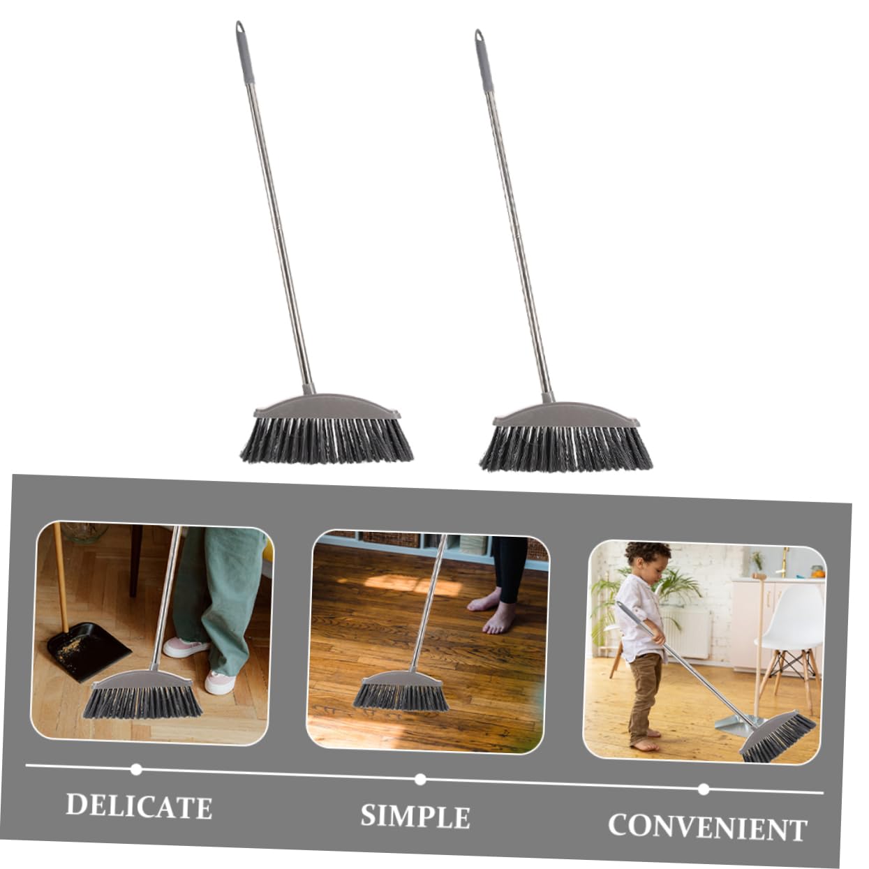 GRIRIW 2pcs Long Handle Heavy Duty Stainless Steel Family Clean Broom for Efficient Floor Sweeping for Home Cleaning Kitchen Garage and More