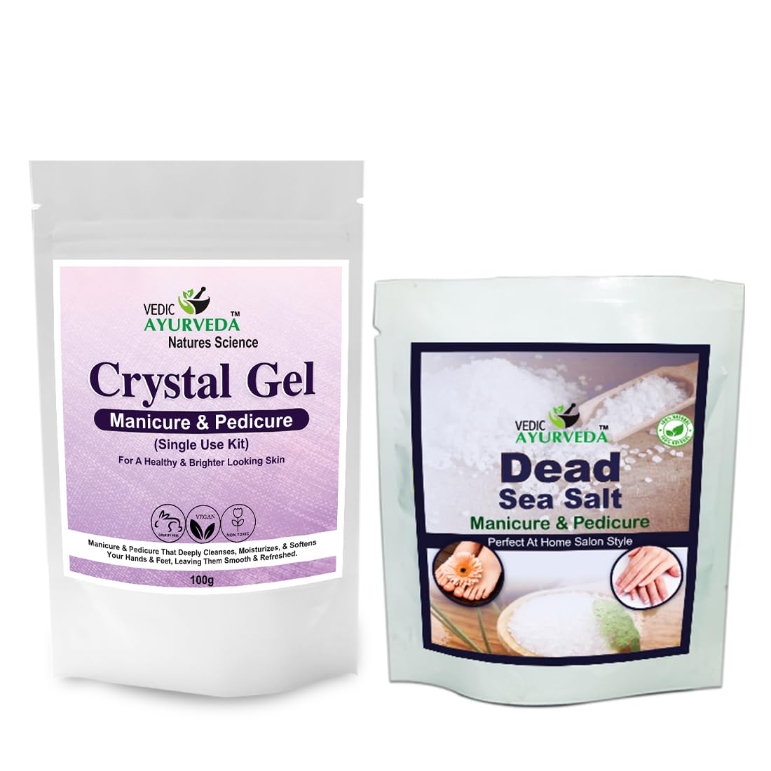 Vedic Ayurveda Crystal Gel and Dead Sea Salt Manicure Pedicure Kit, At-Home Salon Style smooth the skin, remove all dirt, suitable for all skin, men & women, Single Use-image-38