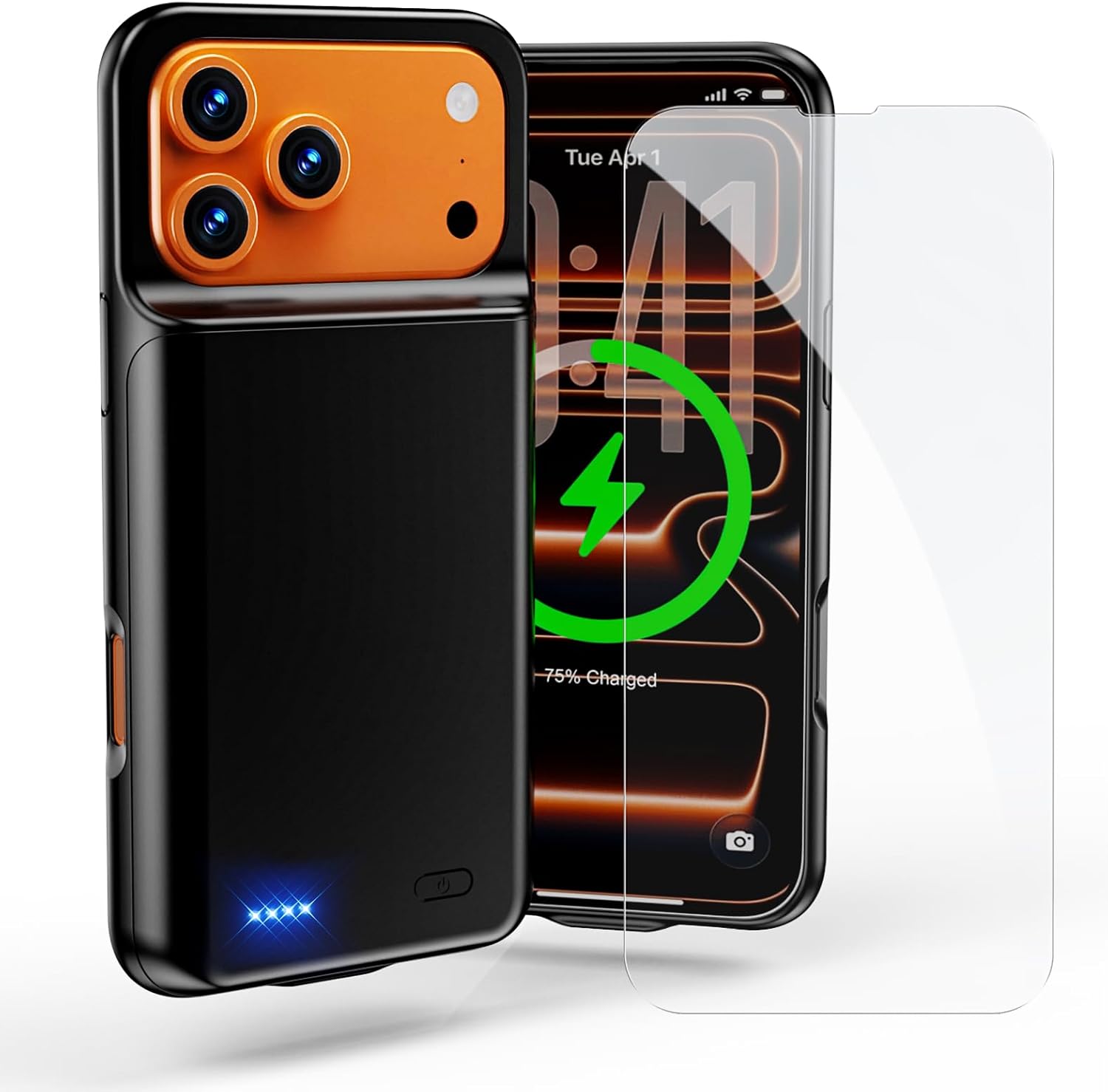 2026 Ultra-Slim Battery Case for iPhone 17 Pro Max(6.9 inch), Charging Case 7000mAh Rechargeable Portable Extended Charger Case Cover w/Tempered-Glass Protector - Black